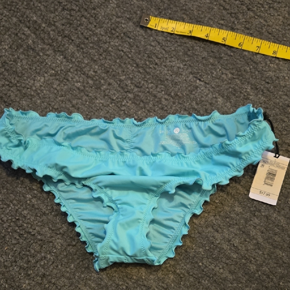 Shade & Shore Aqua Ruffled Bikini Bottom